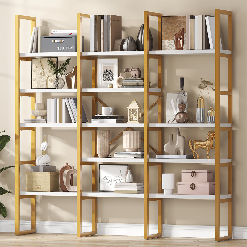 Bibliothèque à 5 niveaux Jasmine-Rose, White, Doré