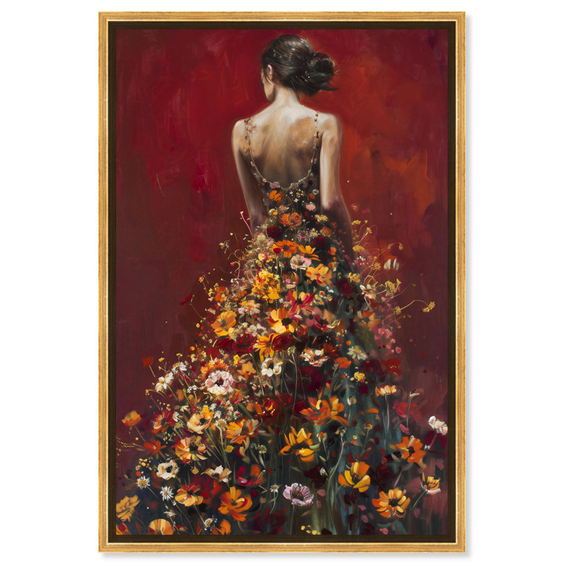 «Dress in Fall Bloom», toile inspirante des femmes par Art Remedy, H 37 po x l 25 po, Cadre argenté
