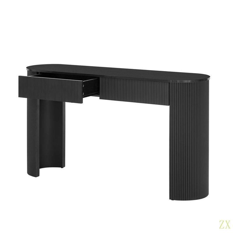 Entryway Table With Fluted Design, Modern Console Table With Storage, Oval Top And 2 Drawers For Entryway And Living Room