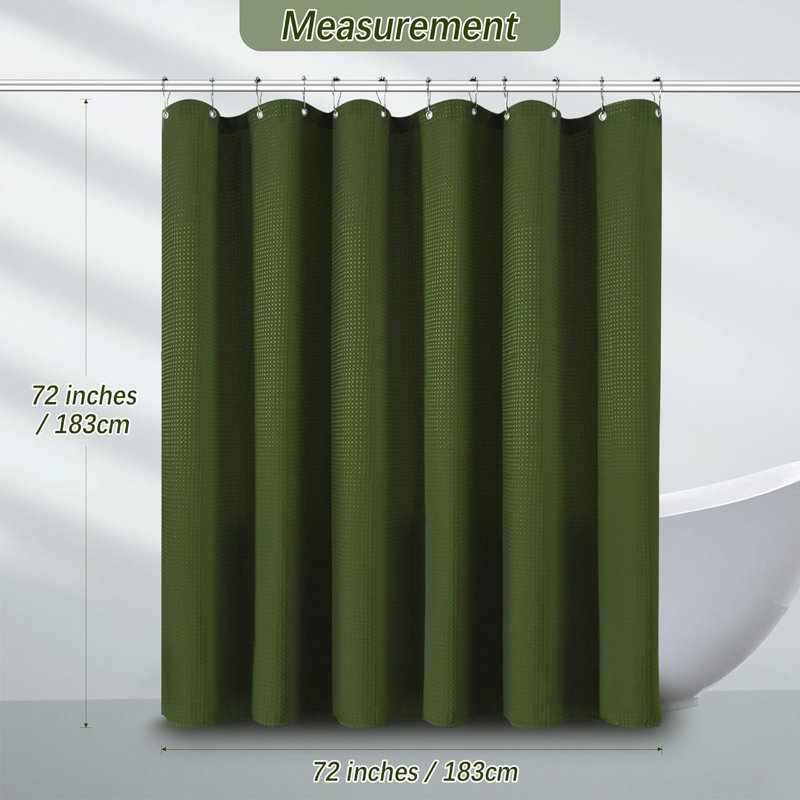 Rideau de douche luxueux à tissage gaufré robuste, tissu en polyester hydrofuge avec conception lestée, Vert