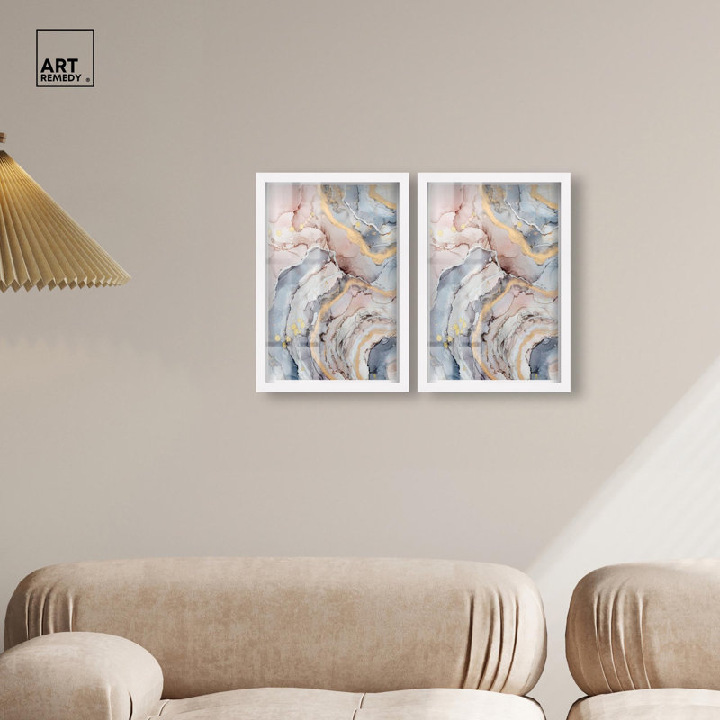 Pastel Swirls Duet Shadowbox Print Livingroom Wall Art Set by Art Remedy, Black Frame, 10 x 15, H 16 po x l 11 po