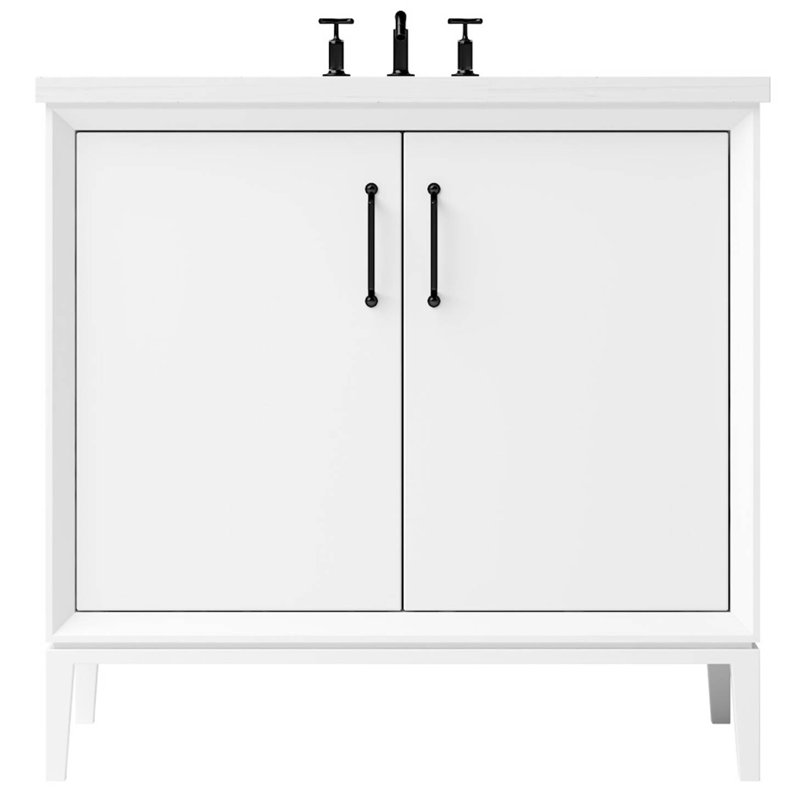 Alexandra Single Bath Vanity, Pure White, 48", Matte Black