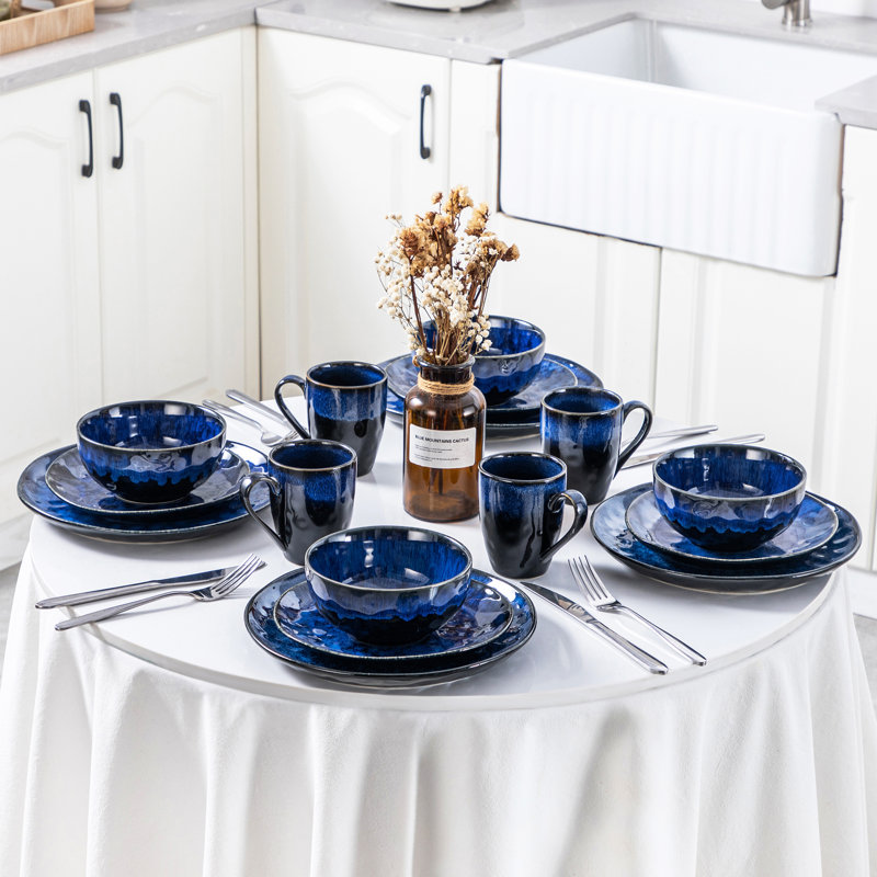 Piece Stoneware Dinnerware Set - Service for 8, Dark Blue