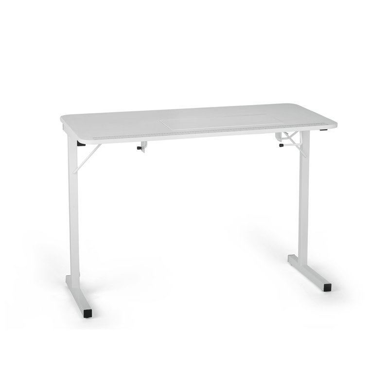 White Folding Sewing Table with Manual Lift and Steel Legs