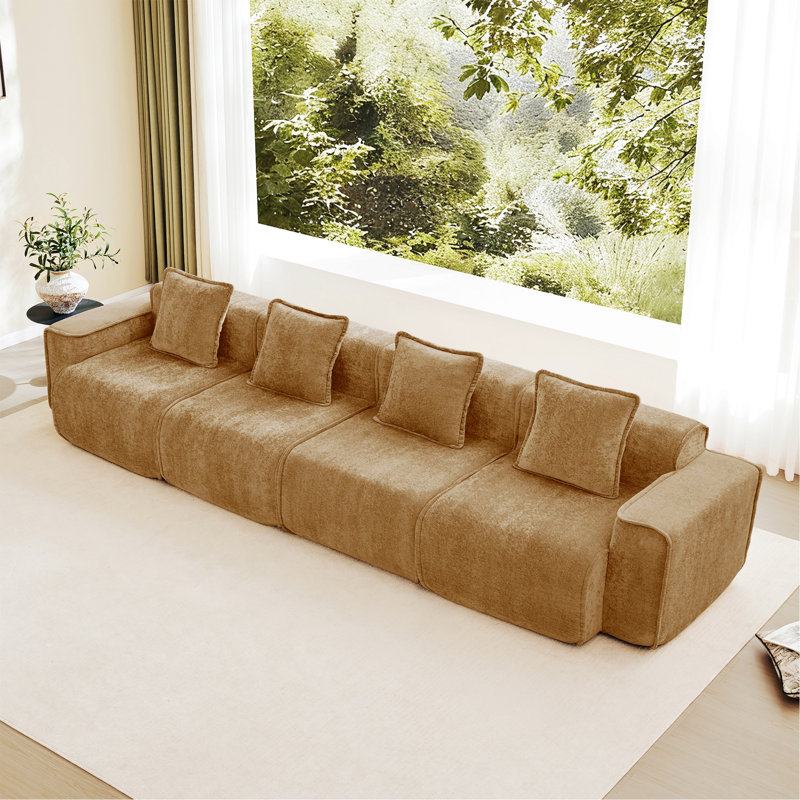 Canapé modulaire 4 places, canapé moderne avec coussins décoratifs, H 31,1 po x l 138,58 po x P 38,2 po, Brun