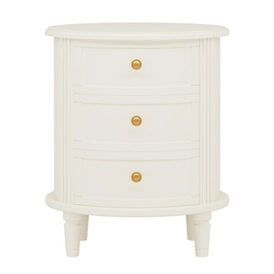20" Oval Nightstand With 3 Drawers, Fully Assembled Farmhouse Bedside Table, Wood Side End Table With  Legs & Unique Design For Bedroom, Living Room, Beige White