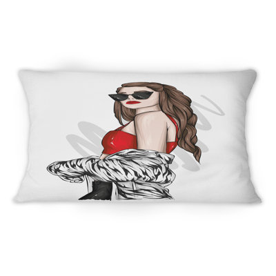 Jeune femme élégante avec des lunettes de soleil IV - Coussin décoratif à imprimé moderne