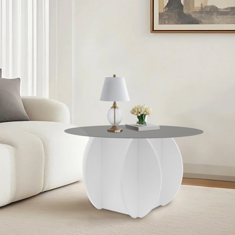 Table basse ronde de 27,56 po, table basse de table en verre, table basse en verre trempé (27,56 po x 15,75 po)