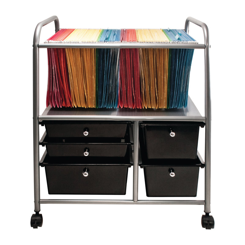 Advantus Black and Chrome Mobile File Cart with Five Drawers