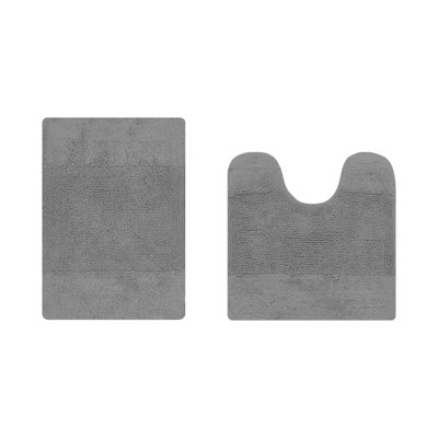 Makaylynn Premium 100% Cotton 2 Piece Bath Rug Sets with Non-Slip Backing, Machine Washable, Luxurious Solid Pattern Super Absorbent & Tufted Weave Bath Mat for Bathroom, Shower, and Tub
