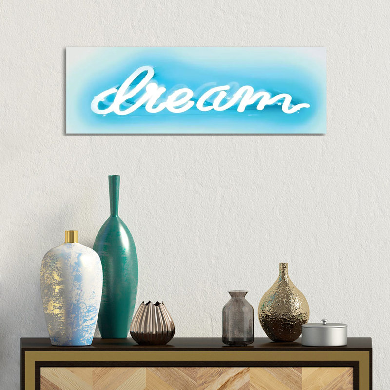 Neon Dream Aqua On White by Hailey Carr - Wrapped Canvas Panoramic Print, 30.48 cm H x 91.44 cm W x 1.91 cm D