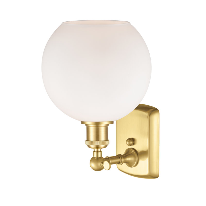 Baptista Armed Sconce, Incandescent, Matte White, Brushed Brass