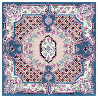 Tapis rose / ivoire en laine touffeté à la main à motif floral Luxembourg