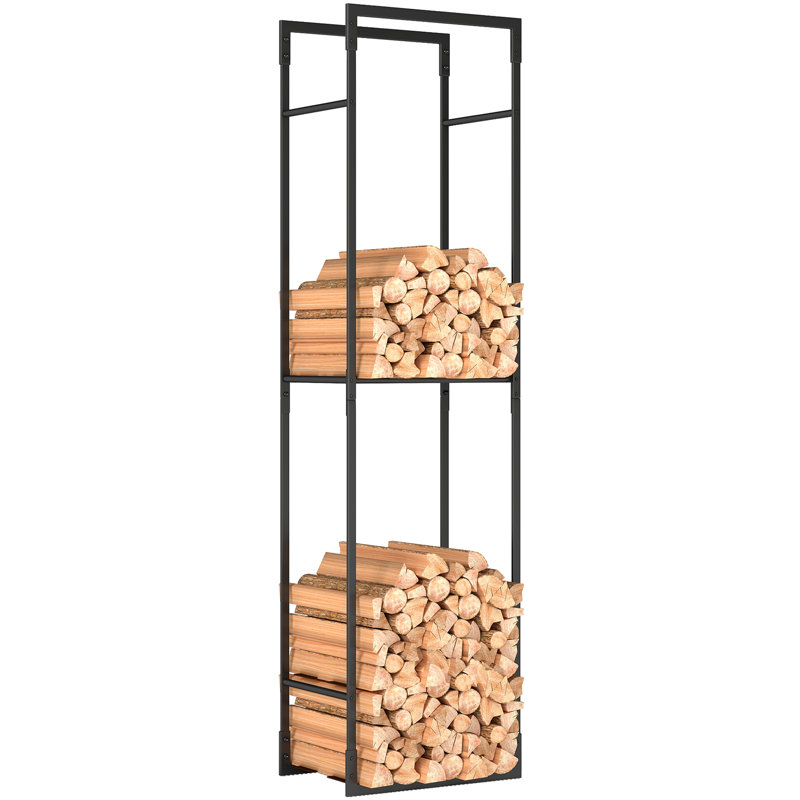 Outsunny Metal Firewood Log Holder Log Store 45 x 31 x 170 cm Black