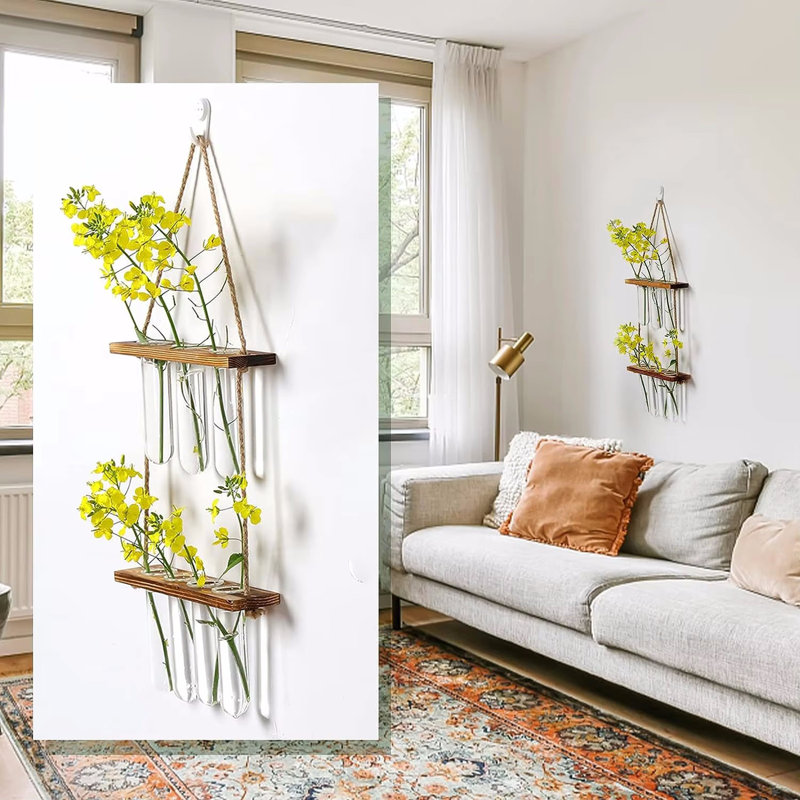 Premium Wall Hanging Terrarium Planter With Wooden Stand