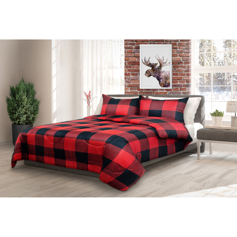 Ring Stitch Plaid Comforter, Red, Twin Comforter + 1 Sham