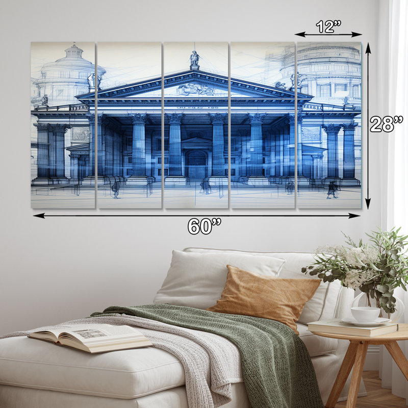 Plan bleu de l'architecture de Washington I - décoration murale Washington - 5 panneaux égaux