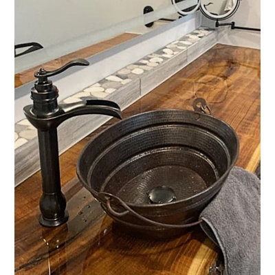 16" Oval Copper Vessel BUCKET Style Bathroom Sink with Pop-Up Drain 