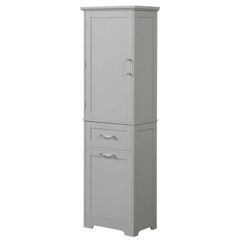 Grande armoire de rangement pour salle de bain, armoire de rangement autoportante avec deux tiroirs de tailles différentes et tablette réglable, panneau de fibres à densité moyenne avec finition peinte