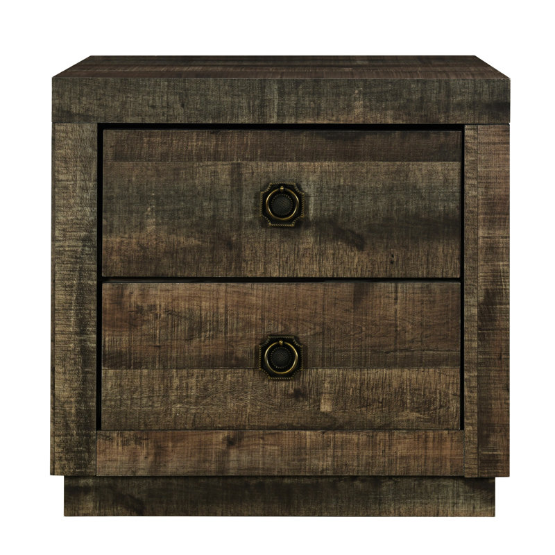 Table de bout avec 2 tiroirs, table de chevet Deford , Brun rustique