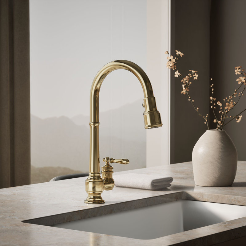 Artifacts Pull Down Bar Faucet, Vibrant French Gold