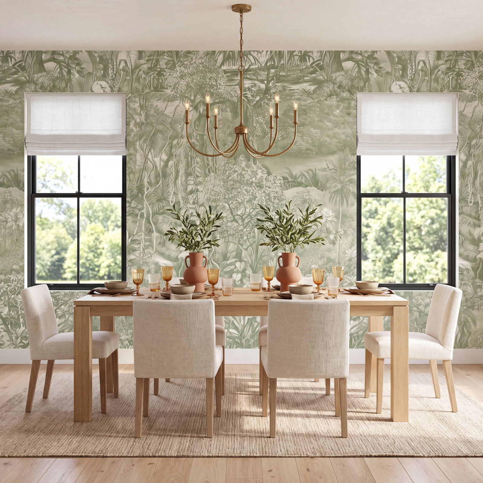 Akikazu Self-Adhesive Wallpaper Roll, 16.5" L x 20.5" W, Moss Green Toile