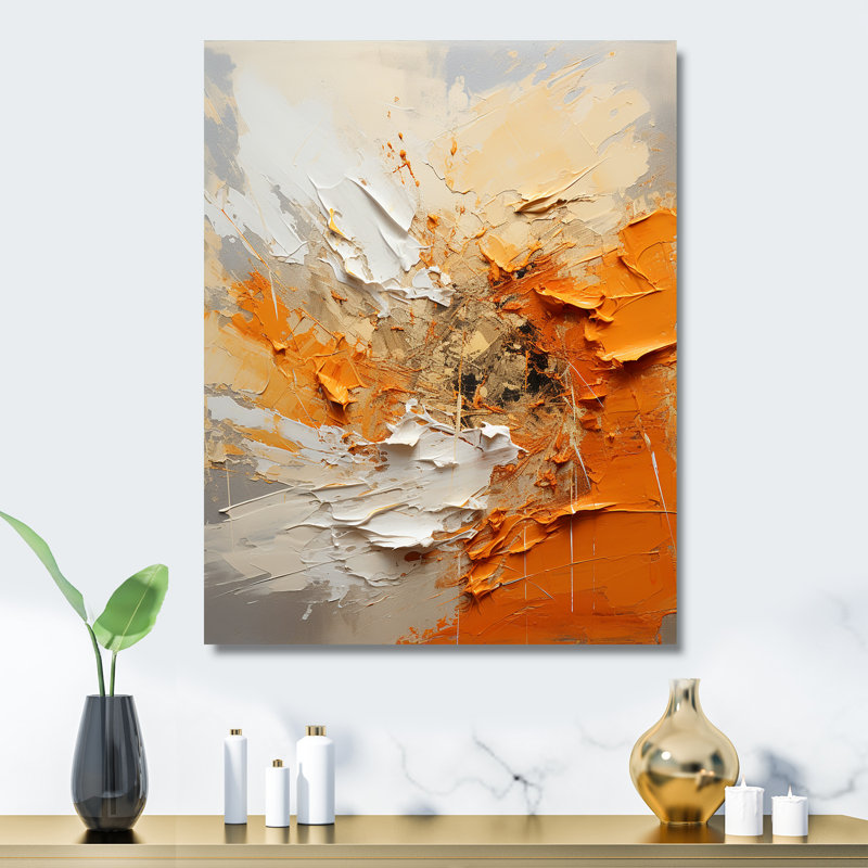 Orange And Beige Echoes Of Modern Shapes I - Abstract Metal Wall Art, 44" H x 34" W x 1.5" D