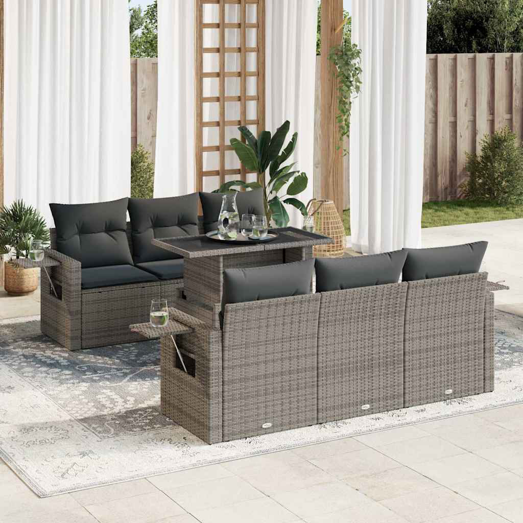 Vidaxl 7-Tlg. Garten-Sofagarnitur Mit Kissen Beige Poly Rattan