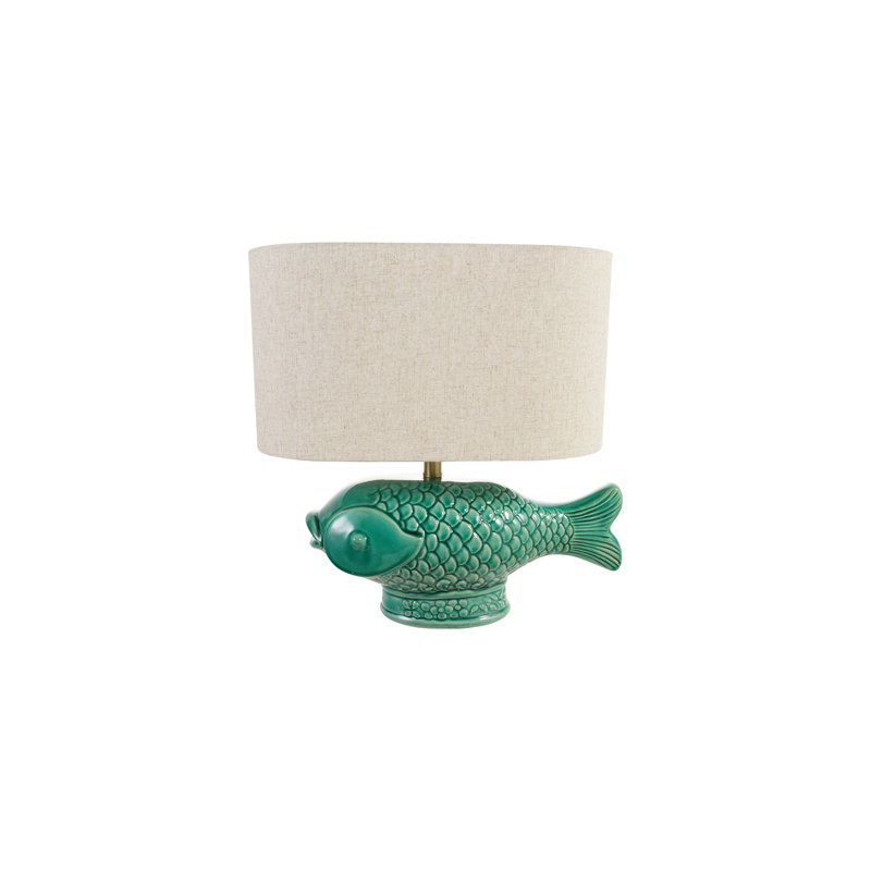 Lampe de table en grès en forme de poisson avec détails en fer