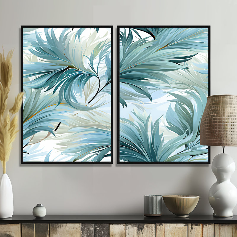 «Oceanic Dreamscape Tropical» - art mural bleu, Black, 36" H x 48" W, Framed Print without Mat