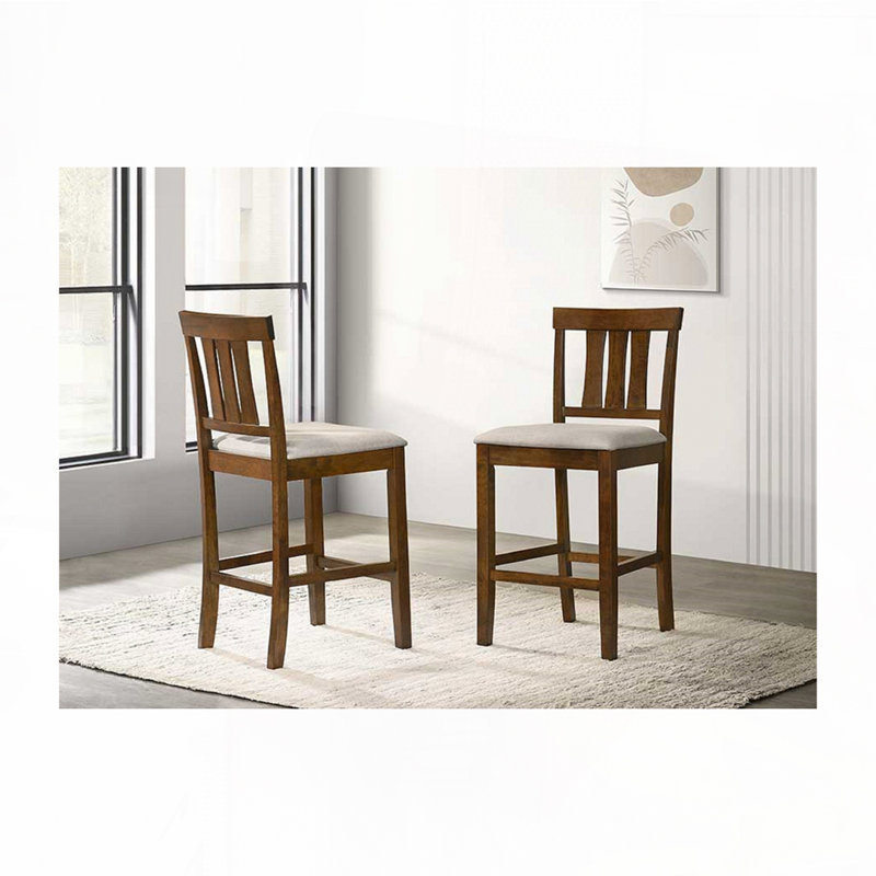 Ensemble de tabourets de bar rembourrés en tissu avec dossier à lattes, Noyer