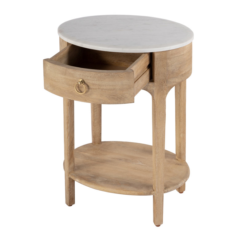Ellen Marble Nightstand, Natural Wood