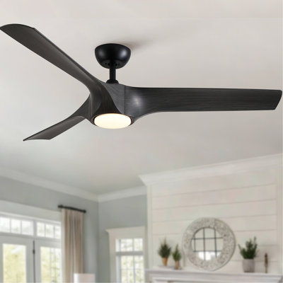 56" Modern Farmhouse Reversible Quiet Motor Ceiling Fan Light with Dark Gray ABS Blades