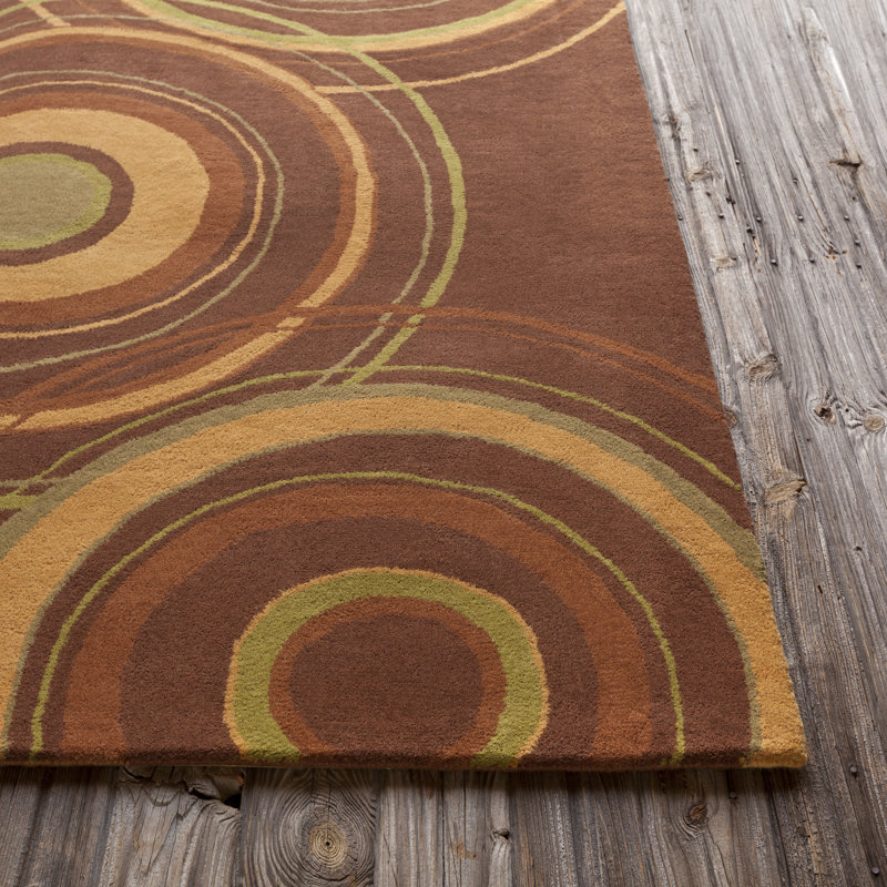 Tapis concave en laine Allie Authentic touffeté à la main brun et or, 8 pi x 10 pi