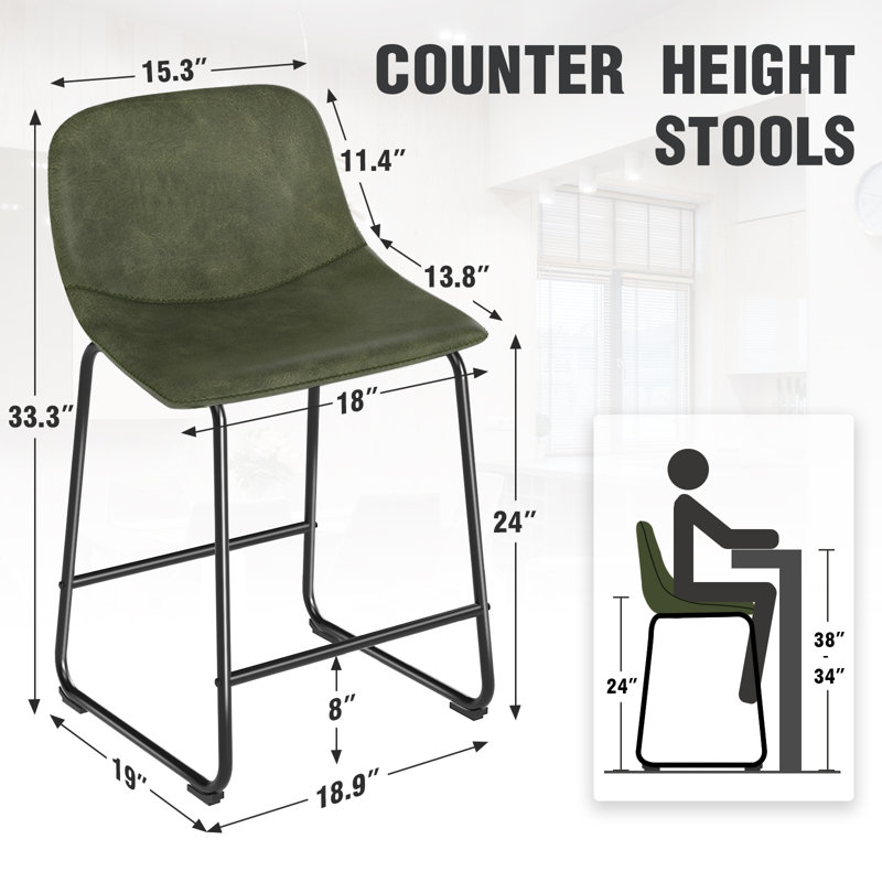 Tabourets de bar en cuir Parveena, Tabouret de comptoir (siège d'une hauteur de 24 p, 3, Vert