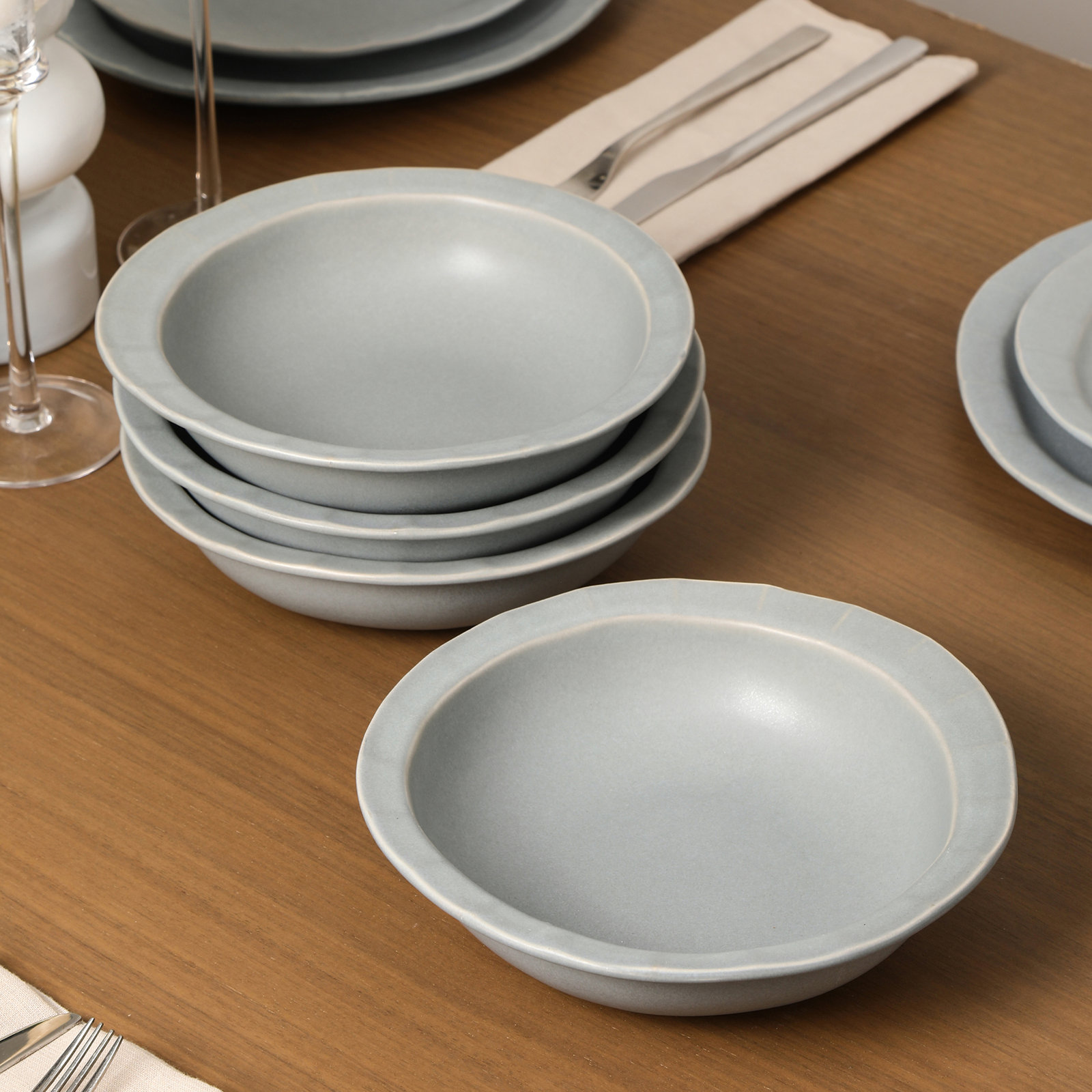 Stone Lain Oasis 4-Piece Pasta Bowl Set Stoneware, Gray Blue