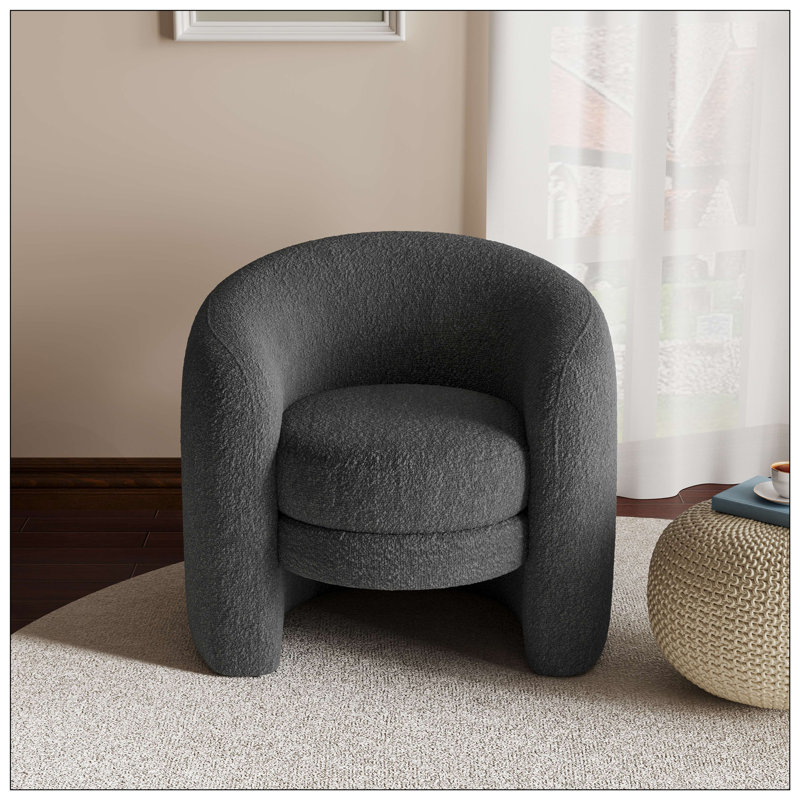 Chaise courbée avec accoudoirs et chaise rembourrée, Bouclé gris foncé