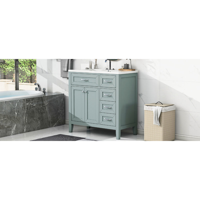 36" Bathroom Sink Vanity - Board And Solid Wood Cabinet Modern With Space Style, Green