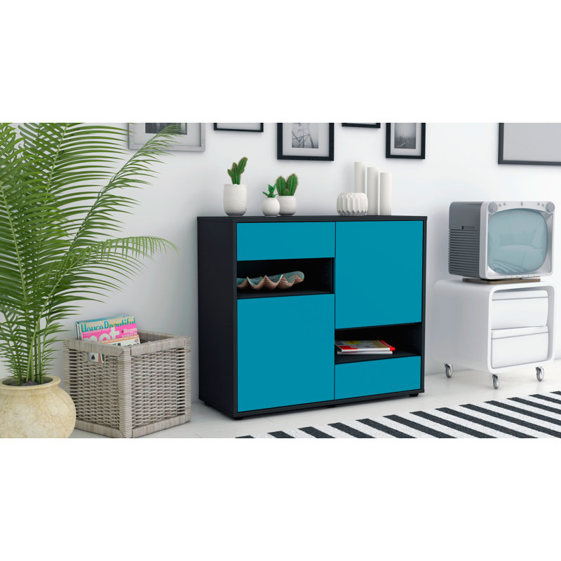 Ramsel 92cm Sideboard, Anthracite/Turquoise