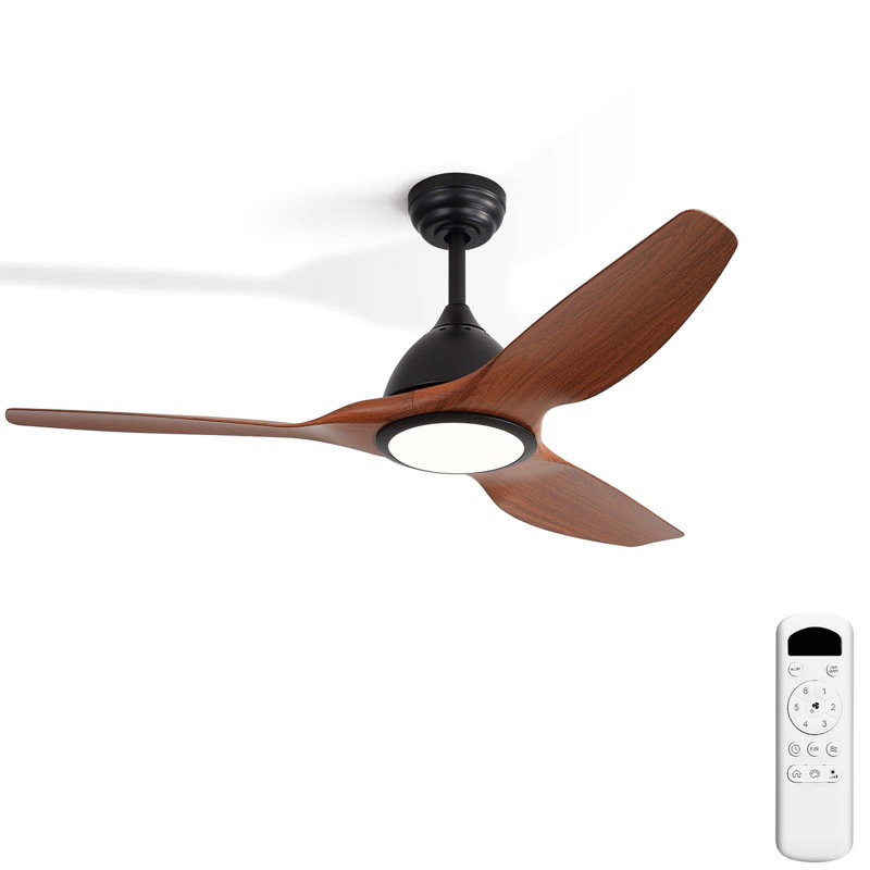 52" Modern Smart Ceiling Fan - Matte & Wood Grain, With Dimmable 3-Color LED Light (Memory Feature), Remote Control, Quiet Reversible DC Motor