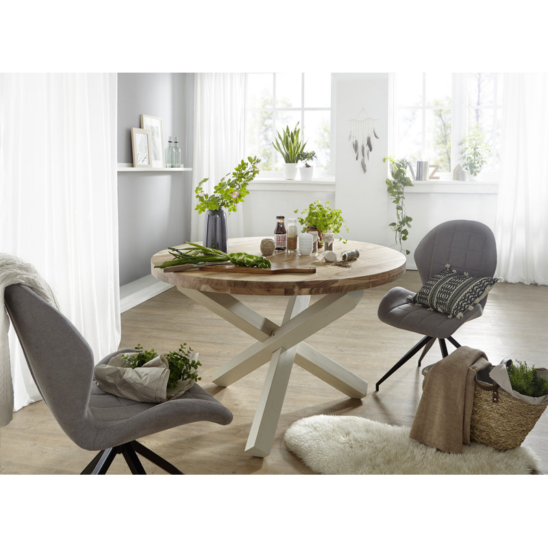Round Solid Wood Dining Table, Light brown/White