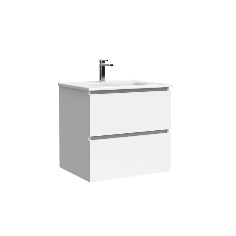 Flora C120D Wall Mounted Bathroom Vanity Unit in Matte White, 24"