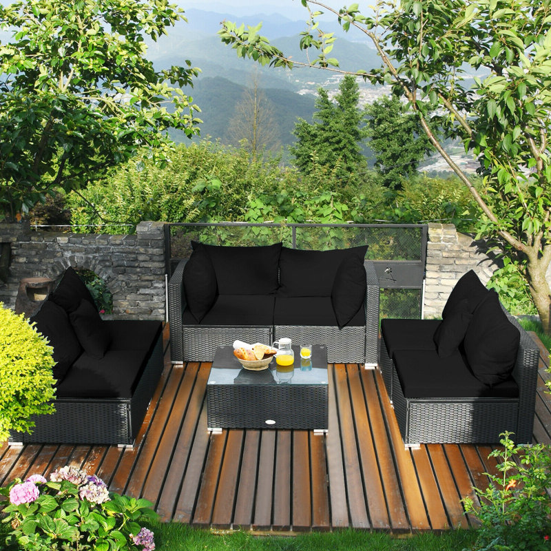 Finnbar 6 - Person Modular Patio Conversation Sets with Cushions, Black