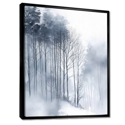 Winter Fog Wall Art, Grey Forest Canvas, Winter Fog Forest Grey And White Landscape