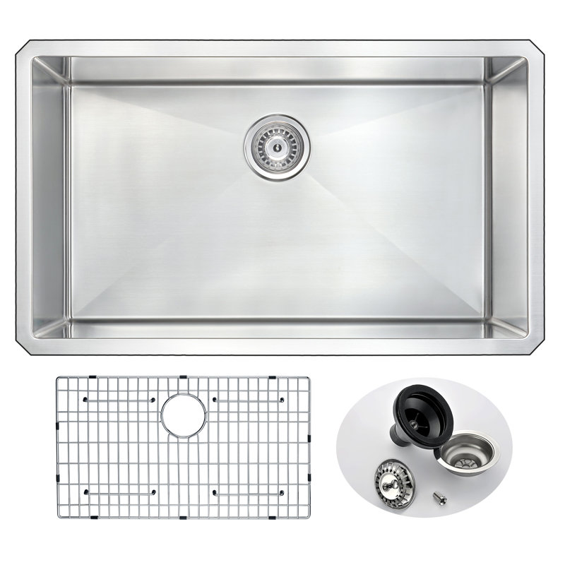 Vanguard 32.75'' L Single Bowl Stainless Steel Kitchen Sink