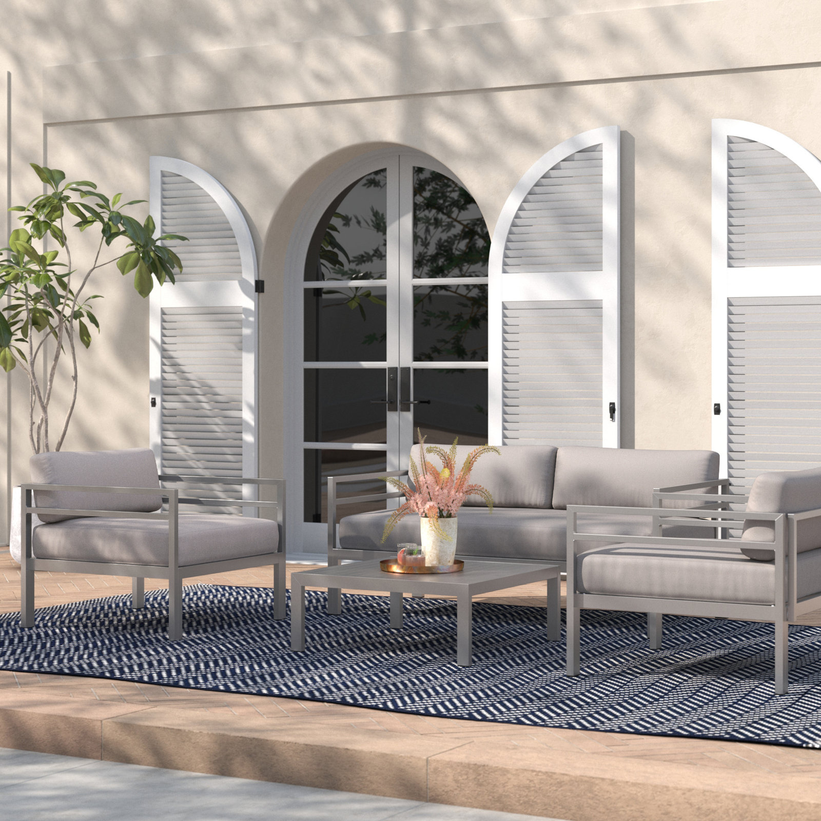 Nixon 4-Person Patio Seating Group, Silver Frame/Gray Cushion