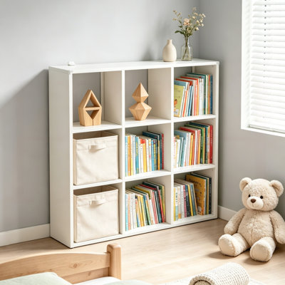 Étagère à livres - Organisateur de rangement pour bibliothèque et étagère en métal, bibliothèque à 9 cubes, L 11,8 po x l 41 po x H 41,4 po, facile à assembler, pour le salon, la chambre à coucher, le bureau personnel, blanc