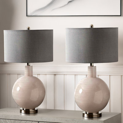 Cubelo 72cm Table Lamp with Glass Base for Living Room, Bedside Buffet Lamp with Faux Silk Shade
