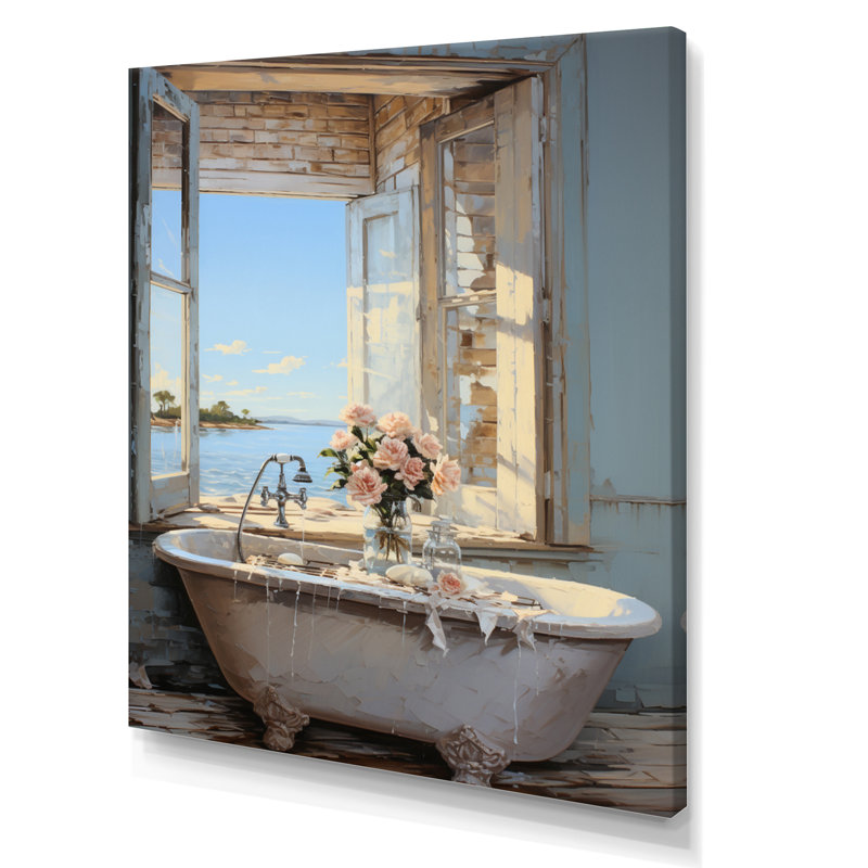 Bathroom Coastal Escape - Bathroom Canvas Wall Art, H 44 po x l 34 po x P 1,5 po, Toile tendue