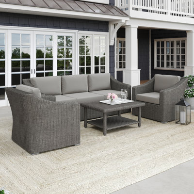 Martha Stewart Bedford 4Pc Outdoor Rattan Wicker Patio Conversation Set With All-Weather Cushions